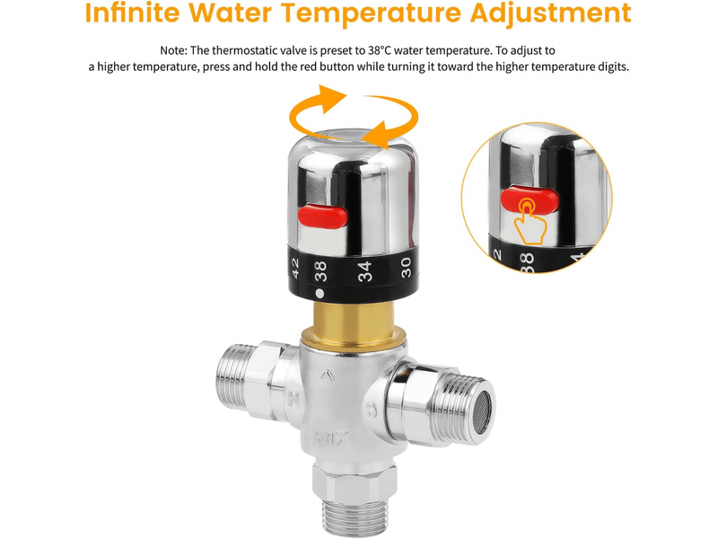  Robinet de douche thermostatique, raccord fileté de 0,6 pouce, échelle fahrenheit, construction en laiton, conception monobloc, argent  - Conforama B
