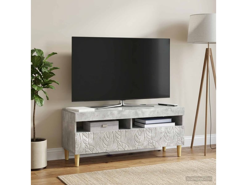  Meuble tv - banc tv - meuble de rangement led gris béton bois d'ingénierie  - Conforama D