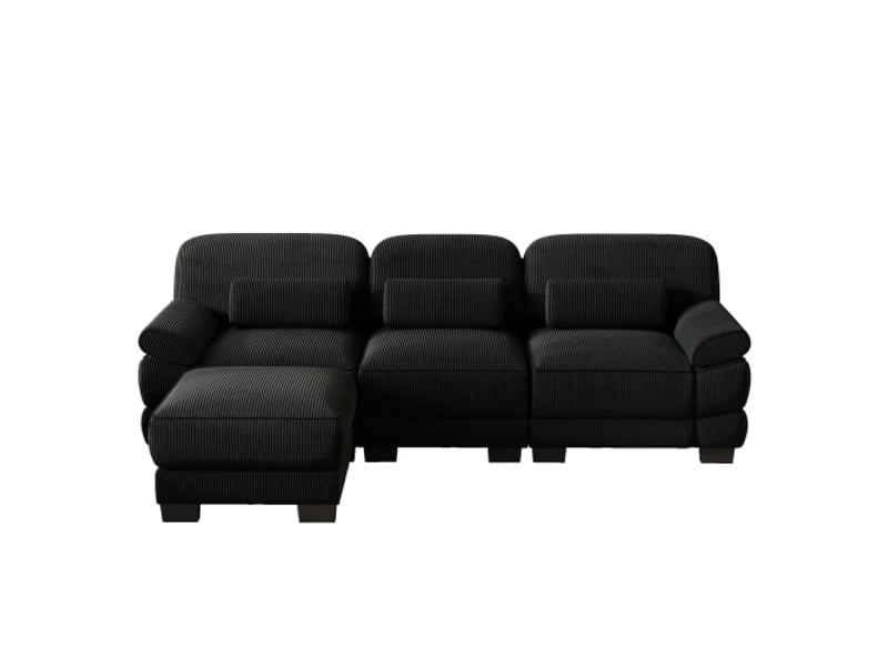  Canapé d’angle modulable,265x161x94 cm,3 places avec pouf,velours côtelé,noir  - Conforama A