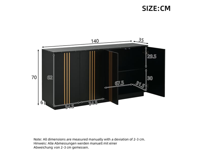 Buffet salon noir et or 140 cm meuble de rangement 4 portes - Conforama C