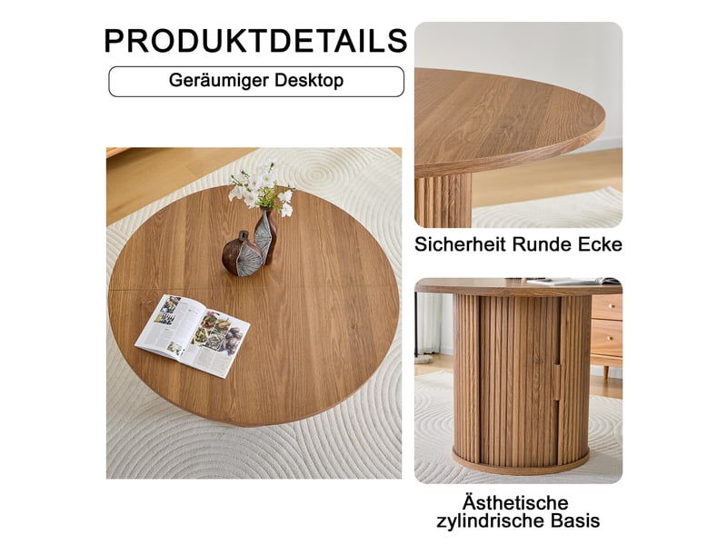  Table à manger ronde 120 cm avec rangement - 4 à 6 personnes |- style campagne - bois  - Conforama E