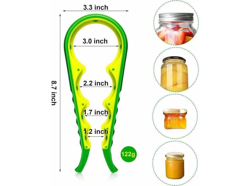  Ouvre-bocal 6-en-1, poignée silicone, facile pour enfants, seniors et arthrite. Multifonction, pratique et antidérapant.  - Conforama B