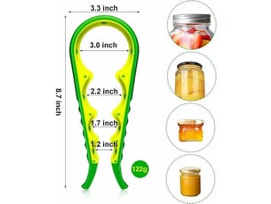 Ouvre-bocal 6-en-1, poignée silicone, facile pour enfants, seniors et arthrite. Multifonction, pratique et antidérapant.
