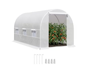 Serre tunnel 400 x 200 x 200 cm, serre de jardin avec porte enroulable et 6 fenêtres, polyéthylène 140 gm², blanc anti-uv