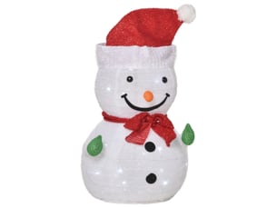 Bonhomme de neige décoratif pour l'extérieur. Décoration lumineuse de noël avec led, 30 cm x 30 cm x 51 cm, rouge et blanc.