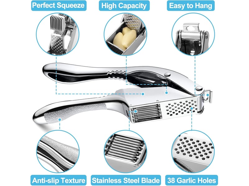  2 en 1 presse ail inox professionnel, presse-ail manuel poignée antidérapante, lave-vaisselle ecrase ail, avec epluche ail en silicone et brosse  - Conforama D