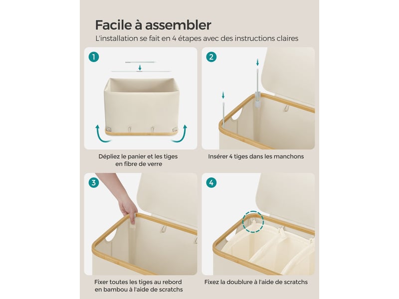 Panier à linge pliable gain de place 65 x 40 x 40 cm avec doublure amovible style moderne en tissu oxford gris 12_0012032  - Conforama C