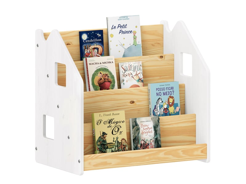 Bibliothèque Enfant 4 Compartiments [en.casa] Motif Licornes - Étagère Rangement Livres Blanc Violet Rose