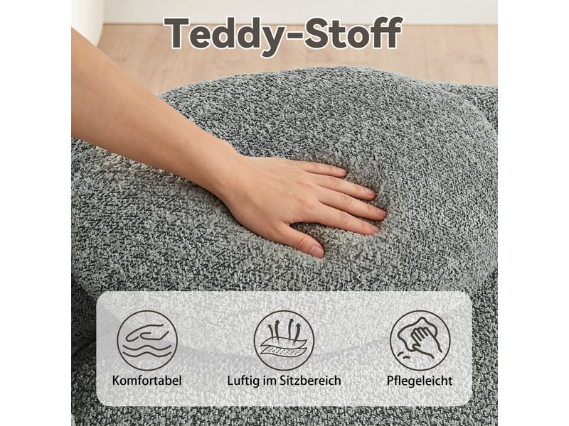  Canapé de salon, canapé tissu — en tissu polaire, pour chambre, pour salon, gris  - Conforama E