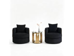 Lot de 2 fauteuils pivotants 360° en velours côtelé noir avec rangement