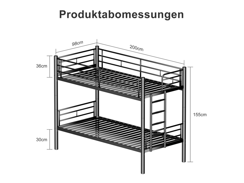  Lit superposé enfants métal noir 90x190 cm convertible en 2 lits cravdom  - Conforama E