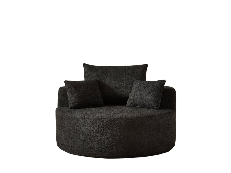  Fauteuil unique noir en tissu chenille moderne, coussin dossier confortable pour salon et chambre, sans montage requis  - Conforama A