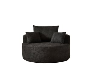 Fauteuil unique noir en tissu chenille moderne, coussin dossier confortable pour salon et chambre, sans montage requis