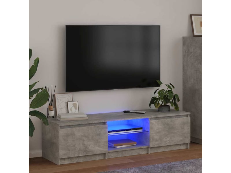  Meuble tv - banc tv - meuble de rangement avec lumières led gris béton 140x40x36 cm  - Conforama B