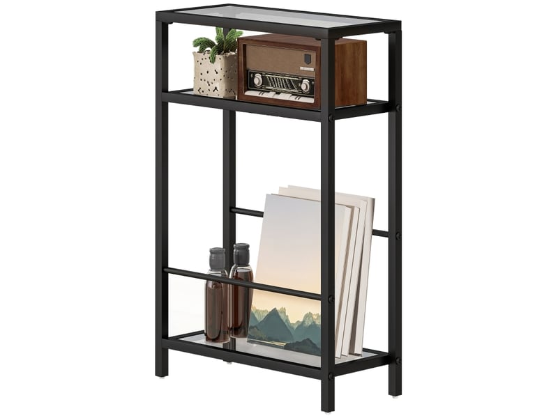  Table d'appoint 3 niveaux, bout de canapé en verre trempé et acier noir, 40x18x62 cm  - Conforama A