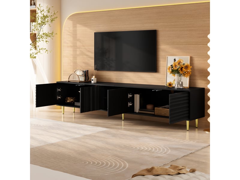  Meuble tv - 200x35x45 cm - portes de rangement - métal et mdf - meuble de rangement - organisation gain de place - moderne - noir CozyNest - Conforama C