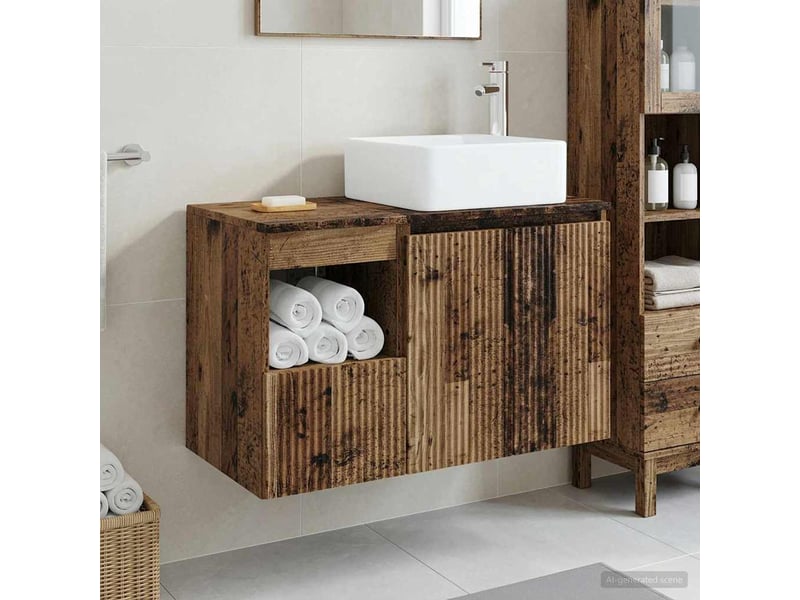  Ensemble de mobilier de salle de bain 2 pc bois ancien cf64036  - Conforama B
