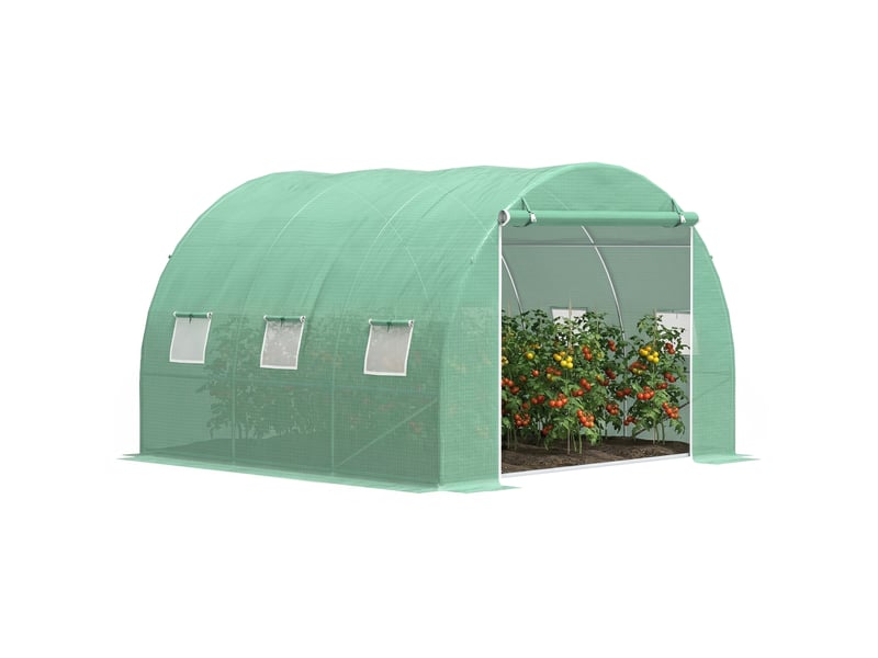  Serre de jardin 9 m² serre tunnel de jardin 3 x 3 x 2 m avec porte enroulable et 6 fenêtres en maille en acier pe vert  - Conforama A