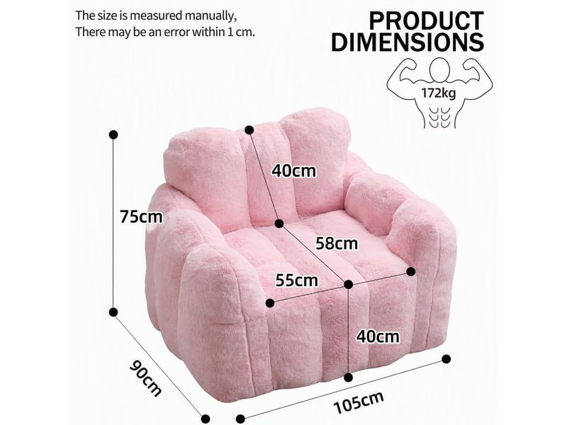  Fauteuil relax 105x90x75 cm en peluche coloris rose  - Conforama C