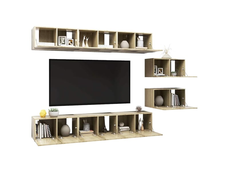  Meubles tv - banc tv - meuble de rangement 8 pcs chêne sonoma bois d'ingénierie  - Conforama C