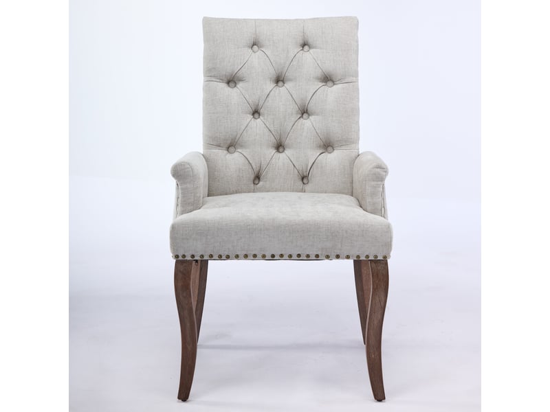  Chaise de salle à manger chenille de1895bg beige avec pieds bois courbés et dossier capitonné  - Conforama A