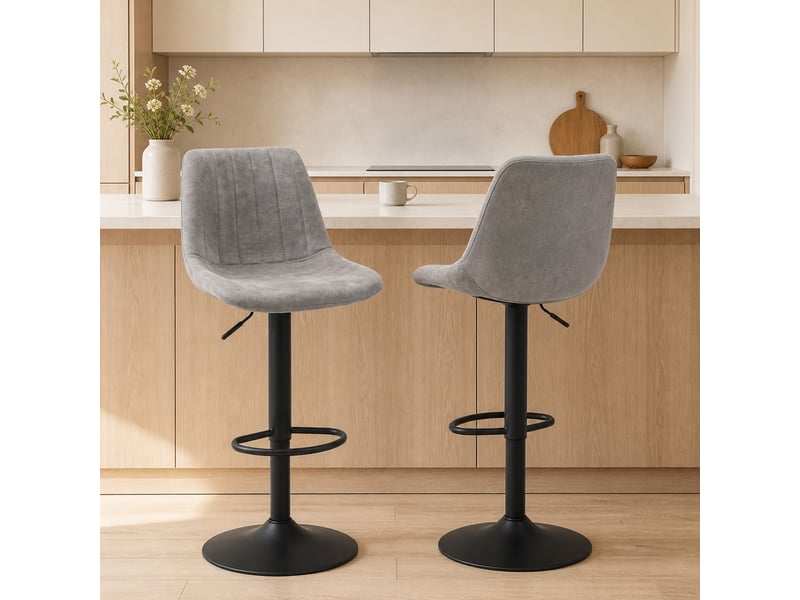  Lot de 2 tabourets de bar style vintage hauteur réglable pivotant avec repose-pied gris  - Conforama C