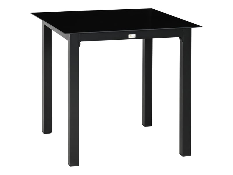  Table à manger 80 x 80 x 74 cm plateau en verre trempé cadre en aluminium noir 4 personnes forme carrée  - Conforama A