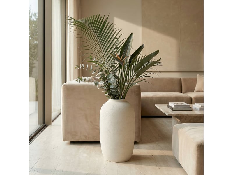 Pot de fleurs rond blanc en oxyde de magnésium 30 × 30 × 51 cm, fait main, pour intérieur et extérieur  - Conforama B