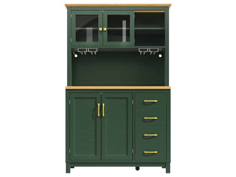 Buffet de cuisine vert, 105,5x40x180 cm, mdf et métal, 4 portes, led réglable et rangements de porte, style campagne - Conforama A