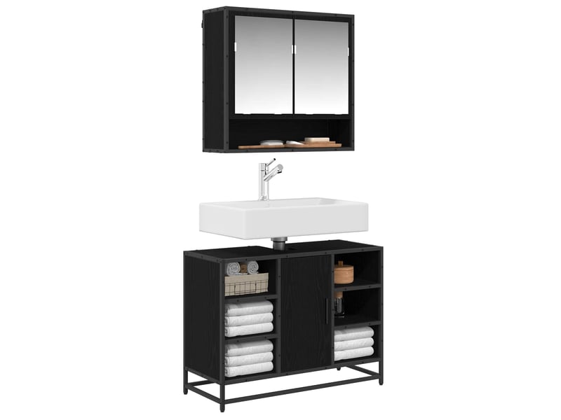 Ensemble de mobilier de salle de bain 2 pièces chêne noir cf64218 - Conforama C
