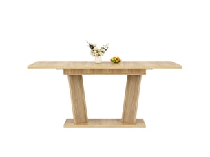 Table à manger extensible 120-160 x 80 x 76 cm en mdf finition bois naturel, base stable avec pieds antidérapants réglables.