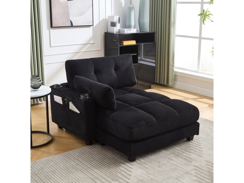  Fauteuil de salon, fauteuil confortable — avec accoudoirs, noir, poches latérales, porte-gobelets  - Conforama A