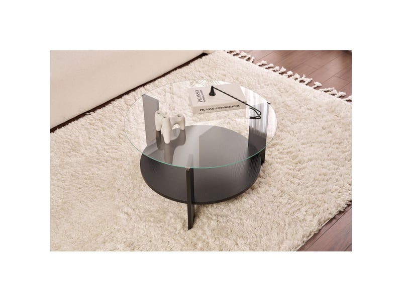 Table basse de salon en verre trempé et bois mdf mélaminé bois noir et transparent 75 x 75 x 40 cm - Conforama C