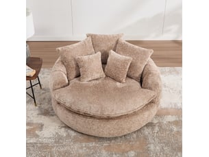 Fauteuil rond surdimensionné 138x190.5x63 cm, dossier large, coussins inclus, mousse dense, polyester, café