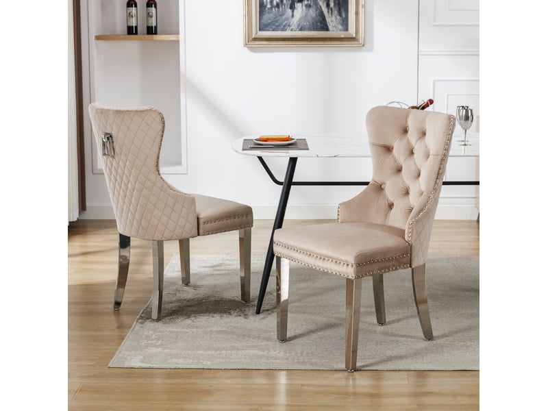  Lot de 2 chaises de salle à manger en velours avec pieds en métal  - Conforama C