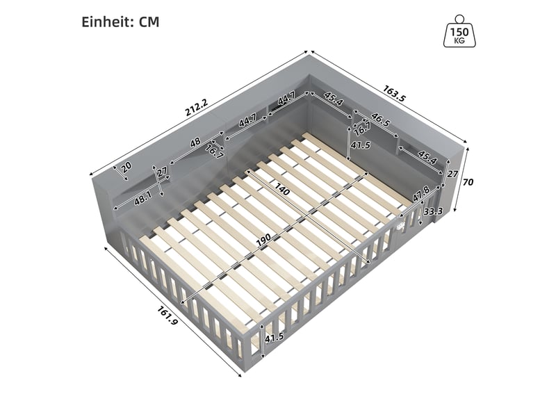  Lit de jour 140x190 cm avec rangement, prises et usb gris  - Conforama C