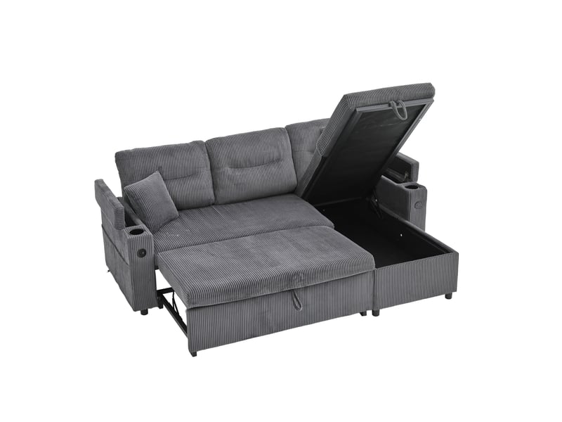  Canapé d’angle 3 places convertible avec rangement 212.5x136x86 cm gris carbone  - Conforama D