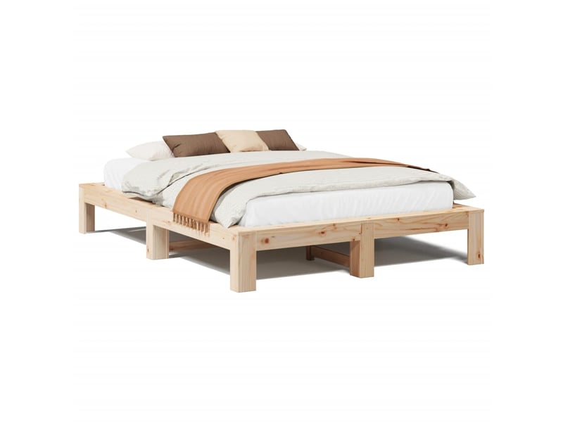  Lit double- lit adulte -  cadre de lit sans matelas 140x190 cm bois de pin massif  - Conforama A