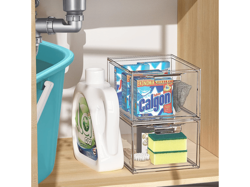  Boîtes maquillage empilables corganisateurs tiroirs – transparent, poignées – coiffeusearmoirescuisine.  - Conforama E