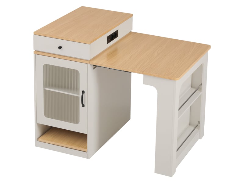 Table à manger extensible avec prises électriques intégrées et rangement - Conforama R