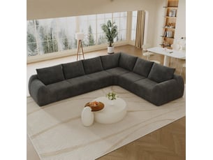 Canapé d'angle compressé panoramique fixe <strong>MODENVIE</strong> <strong></strong> 6 places Tissu gris foncé