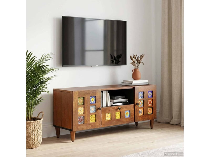 Meuble tv - banc tv - meuble de rangement noyer 105 x 33 x 46 cm bois de mangue massif  - Conforama B