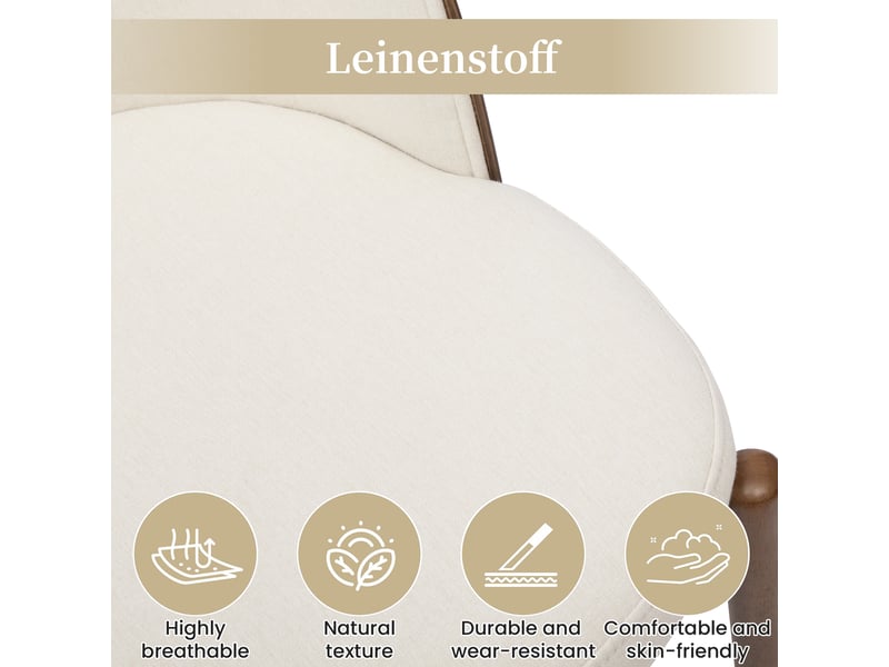  Lot de 4 chaises de salle à manger à dossier enveloppant  - assise rembourrée en lin, bois noyer  - Conforama E