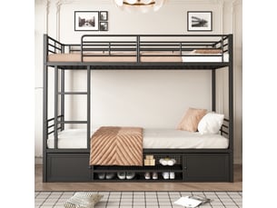 Lit superposé 90x200 cm <strong>MERAX</strong>  <strong>lit enfant noir</strong> coloris noir