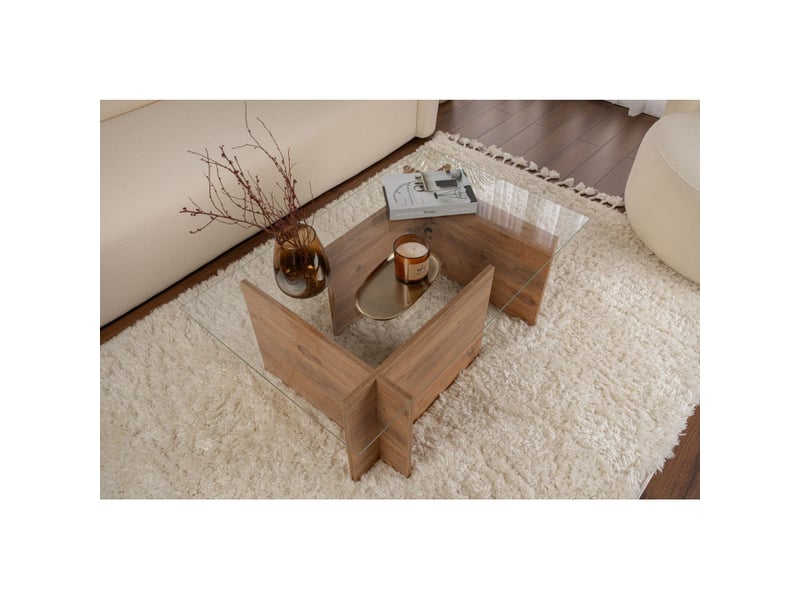  Table basse de salon en verre trempé et bois mdf mélaminé pin atlantique 105 x 65 x 40 cm  - Conforama C