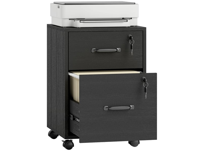  Caisson de bureau mobile à 2 tiroirs sur roulettes noir 40 x 40 x 54,1 cm  - Conforama A