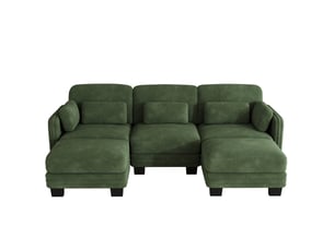 Canapé modulable en u 3 places 253x143x88 cm, 2 poufs, coussins mobiles, multi‑usages, cadre en bois, chenille vert