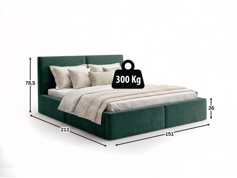  Lit coffre rembourré 140x200 2 places avec sommier relevable gratuit inclus et tête de lit - lit adulte avec rangement - vert Hilton Interbeds - Conforama B
