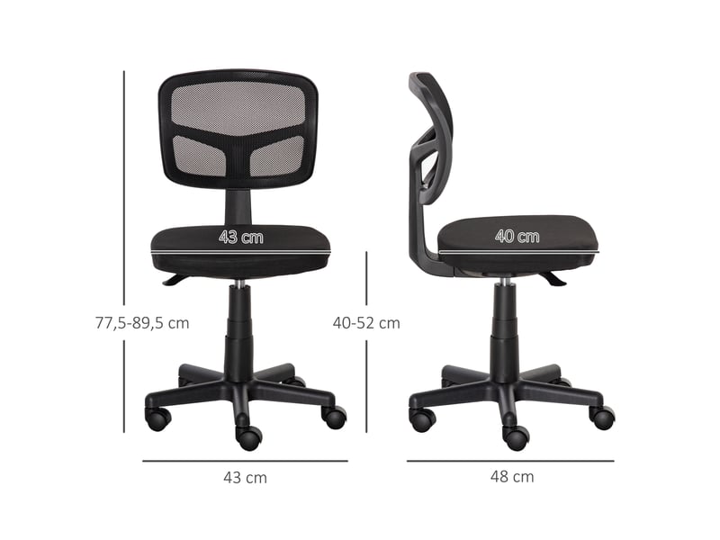  Chaise de bureau ergonomique en maille noire avec dossier réglable en hauteur et soutien lombaire pivotante à 360 degrés sans accoudoirs  - Conforama C