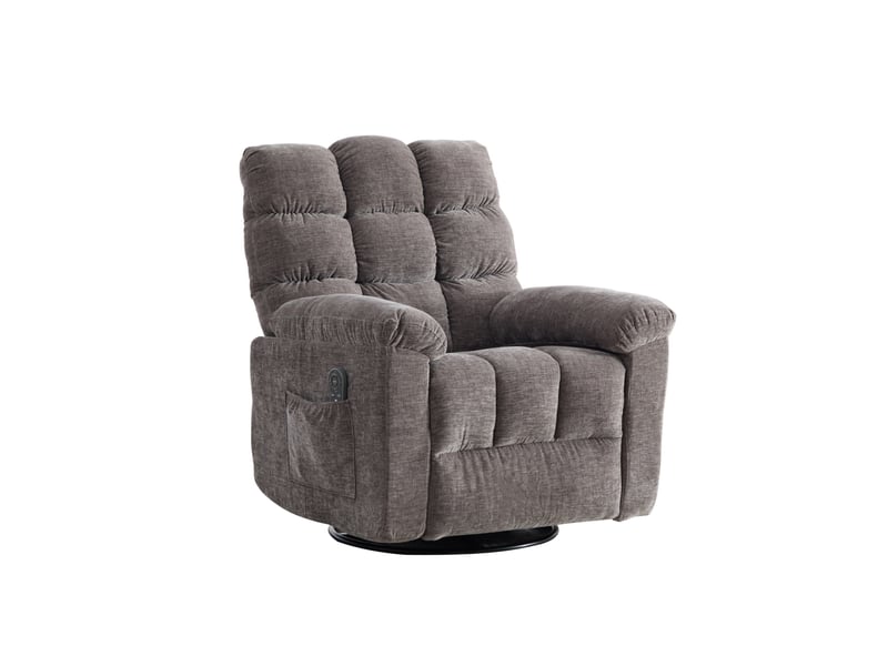  Fauteuil massant électrique gris, pivotant à 360°, massage vibrant chauffant, dossier et repose-pieds réglables pour salon  - Conforama A